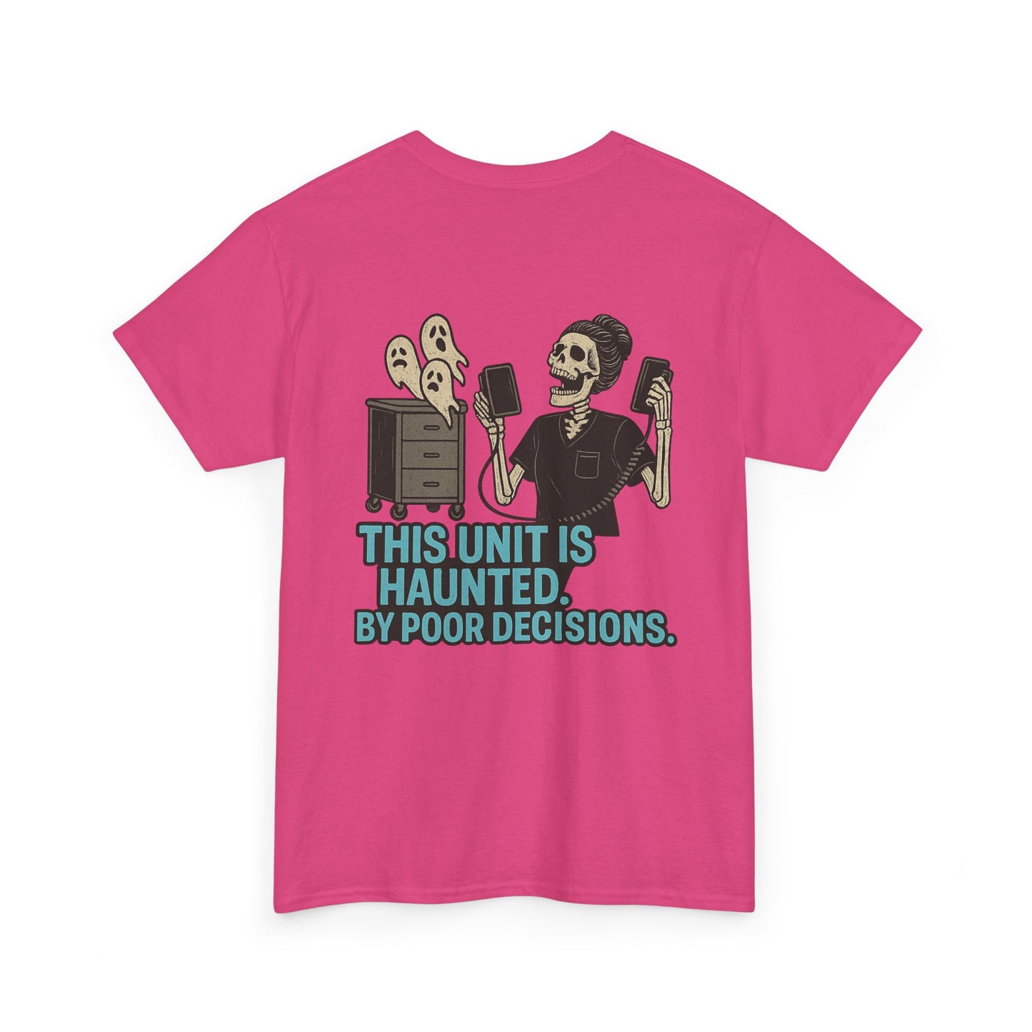 Haunted Poor Decisions Tee – Fun Unisex Heavy Cotton T-Shirt, Halloween Gift, Graphic Tee for Parties, Casual Wear, Spooky Humor