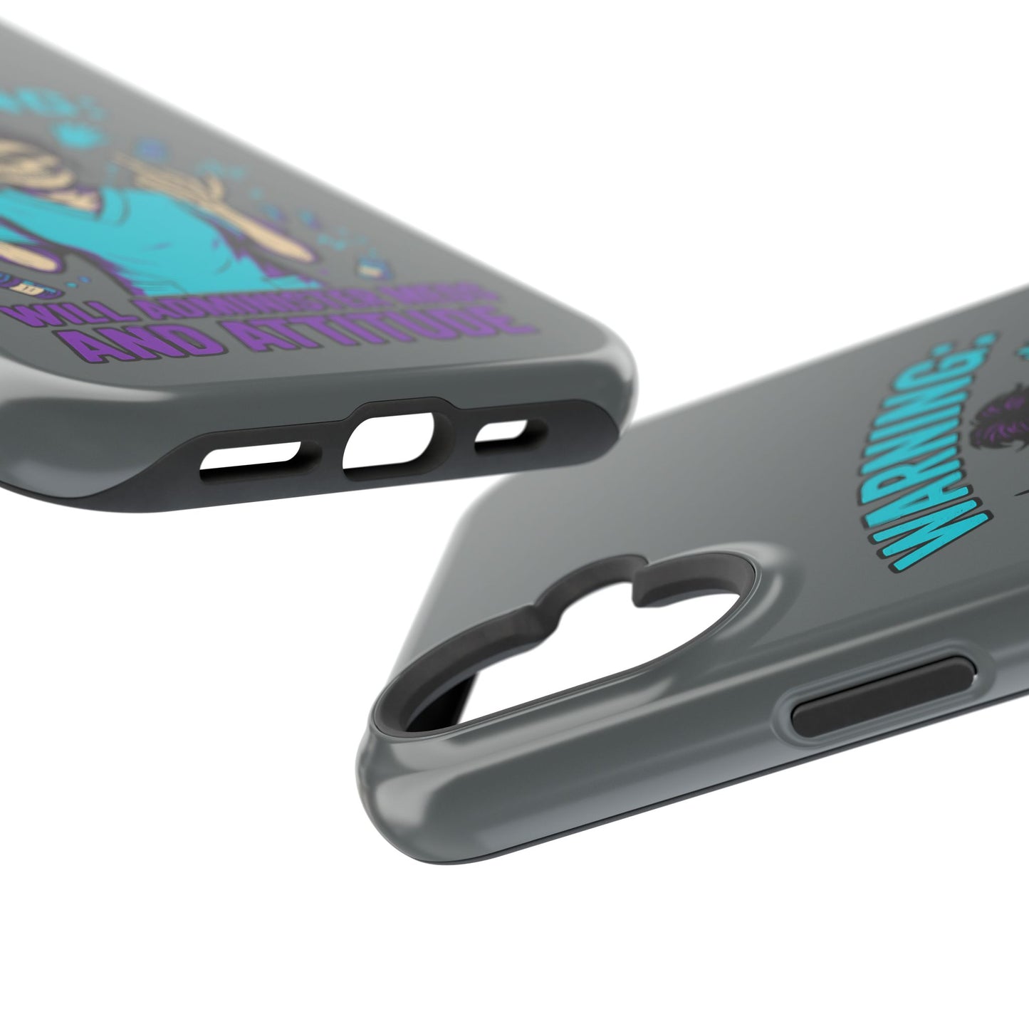 Warning: Meds & Attitude Magnetic Tough Cases | Nurse Gift, Skull Design, Phone Accessory, Healthcare Humor Case, Unique Tech Accessory