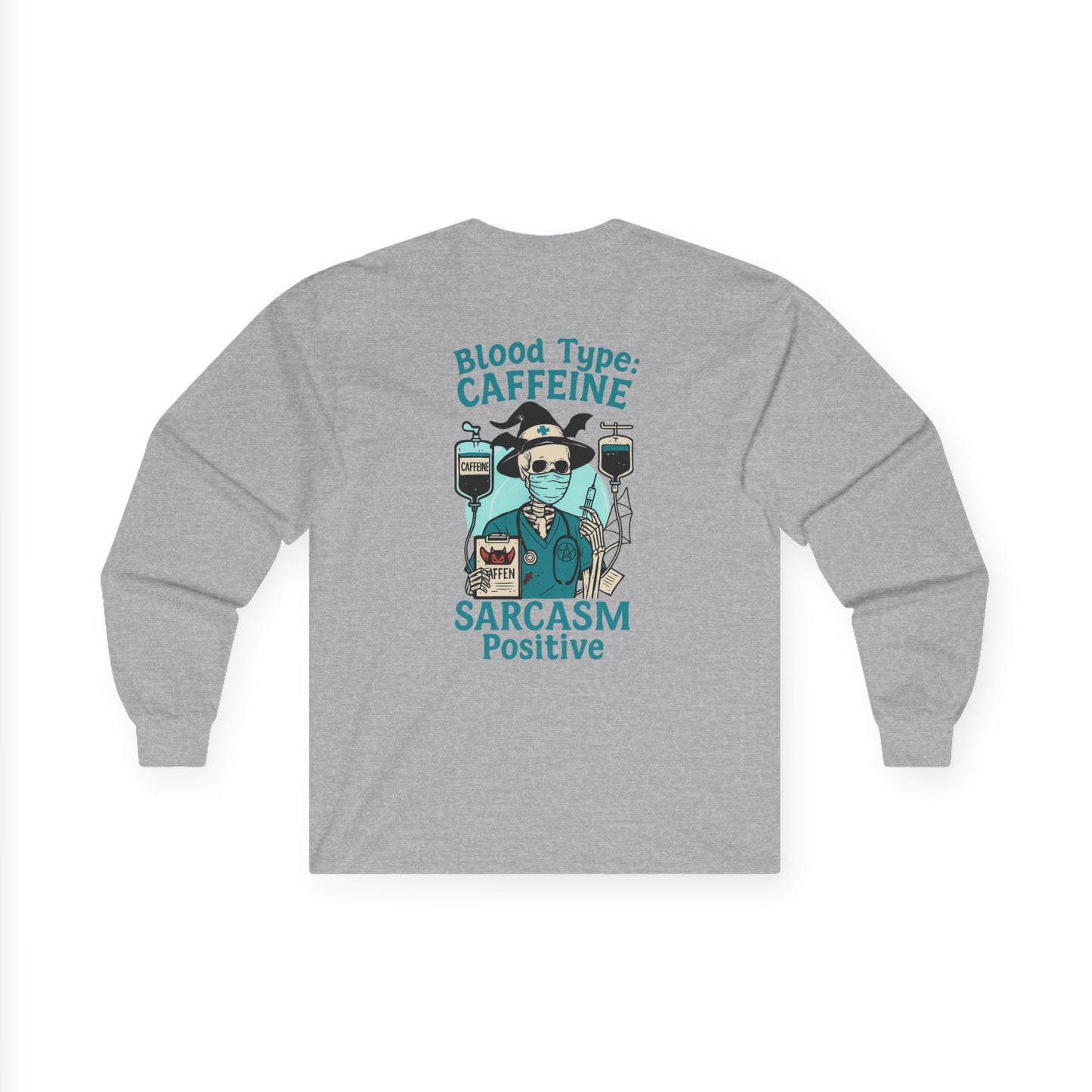 Caffeine Sarcasm Long Sleeve Tee, Unisex Graphic Tee, Gift for Coffee Lovers, Funny Shirt, Casual Wear, Humor Apparel
