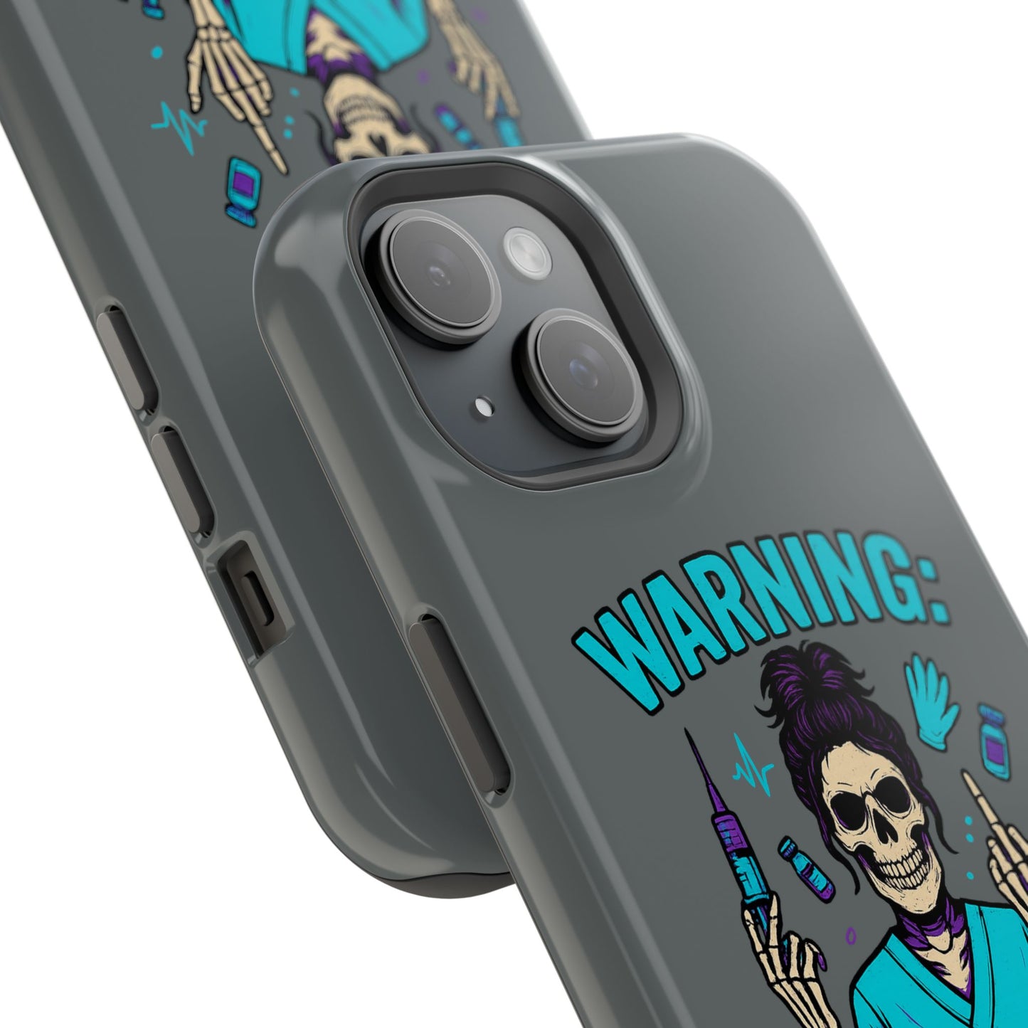 Warning: Meds & Attitude Magnetic Tough Cases | Nurse Gift, Skull Design, Phone Accessory, Healthcare Humor Case, Unique Tech Accessory