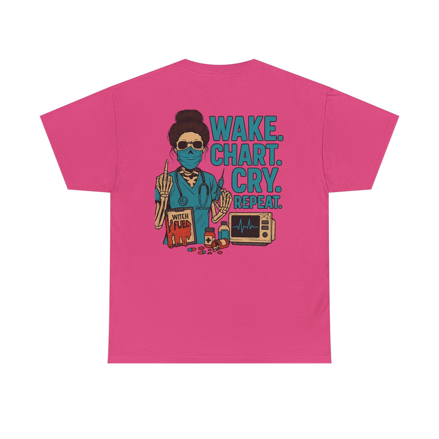 Wake Chart Cry Repeat Unisex Heavy Cotton Tee - Casual Graphic T-Shirt for Creators, Gifts for Artists, Inspirational Apparel, Everyday Wear
