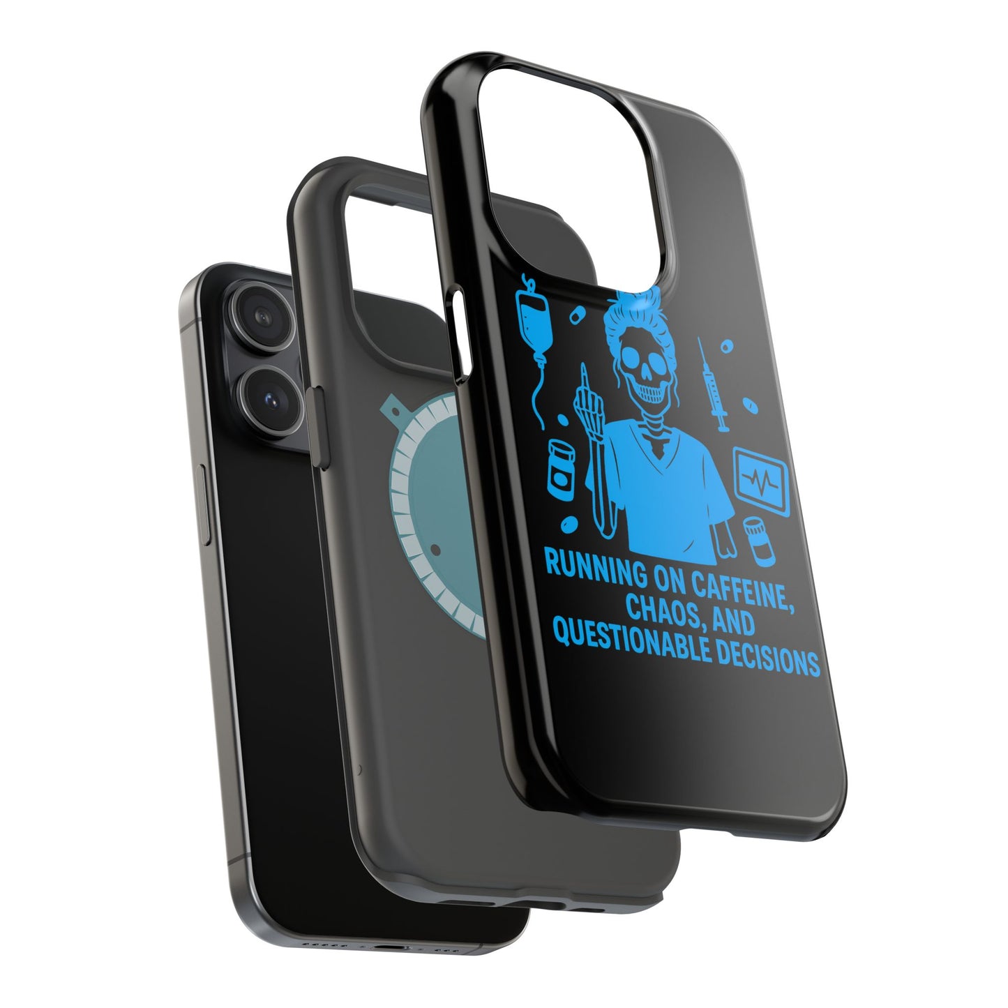 Running on Caffeine, Chaos, and Questionable Decisions” – Nurse Life Phone Case