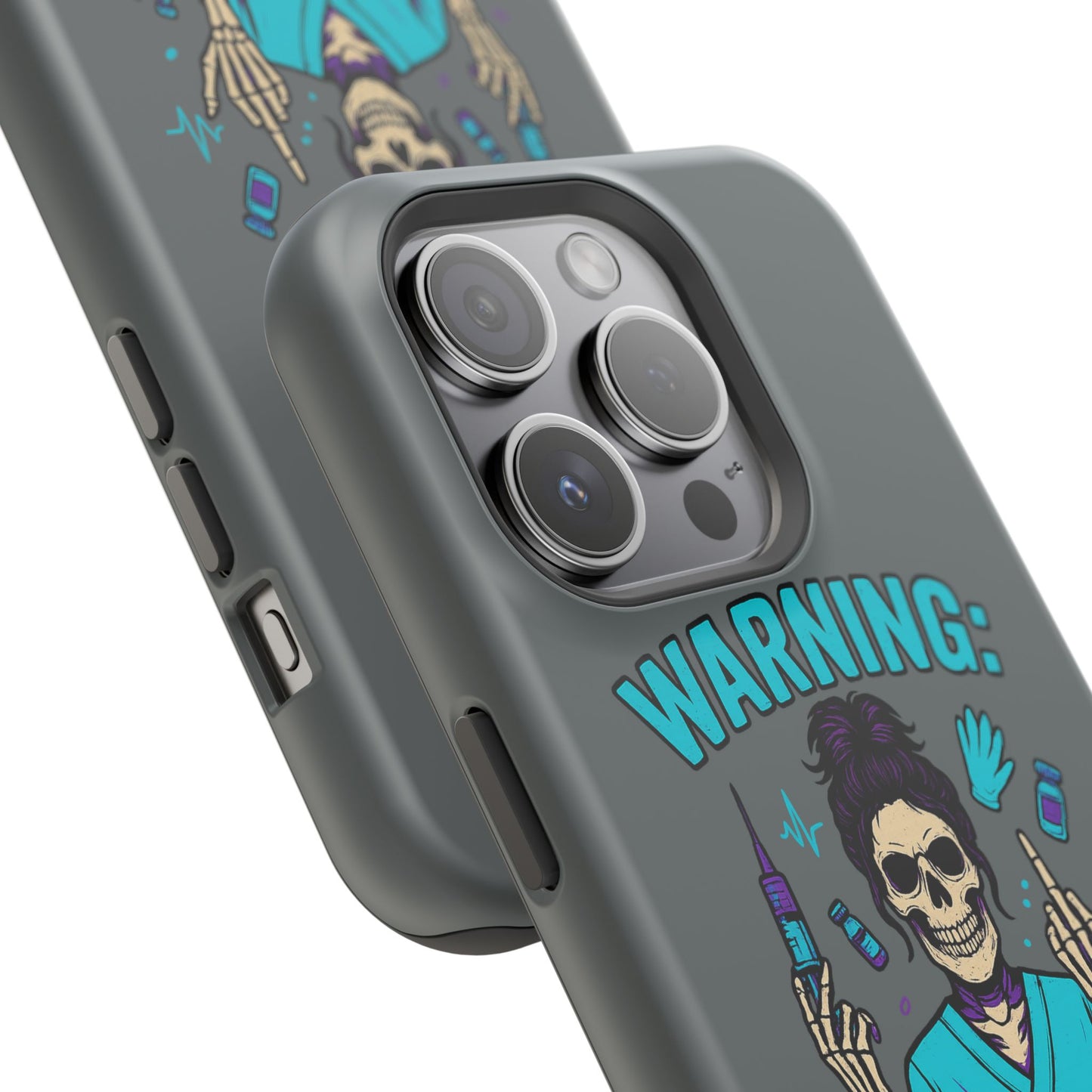 Warning: Meds & Attitude Magnetic Tough Cases | Nurse Gift, Skull Design, Phone Accessory, Healthcare Humor Case, Unique Tech Accessory