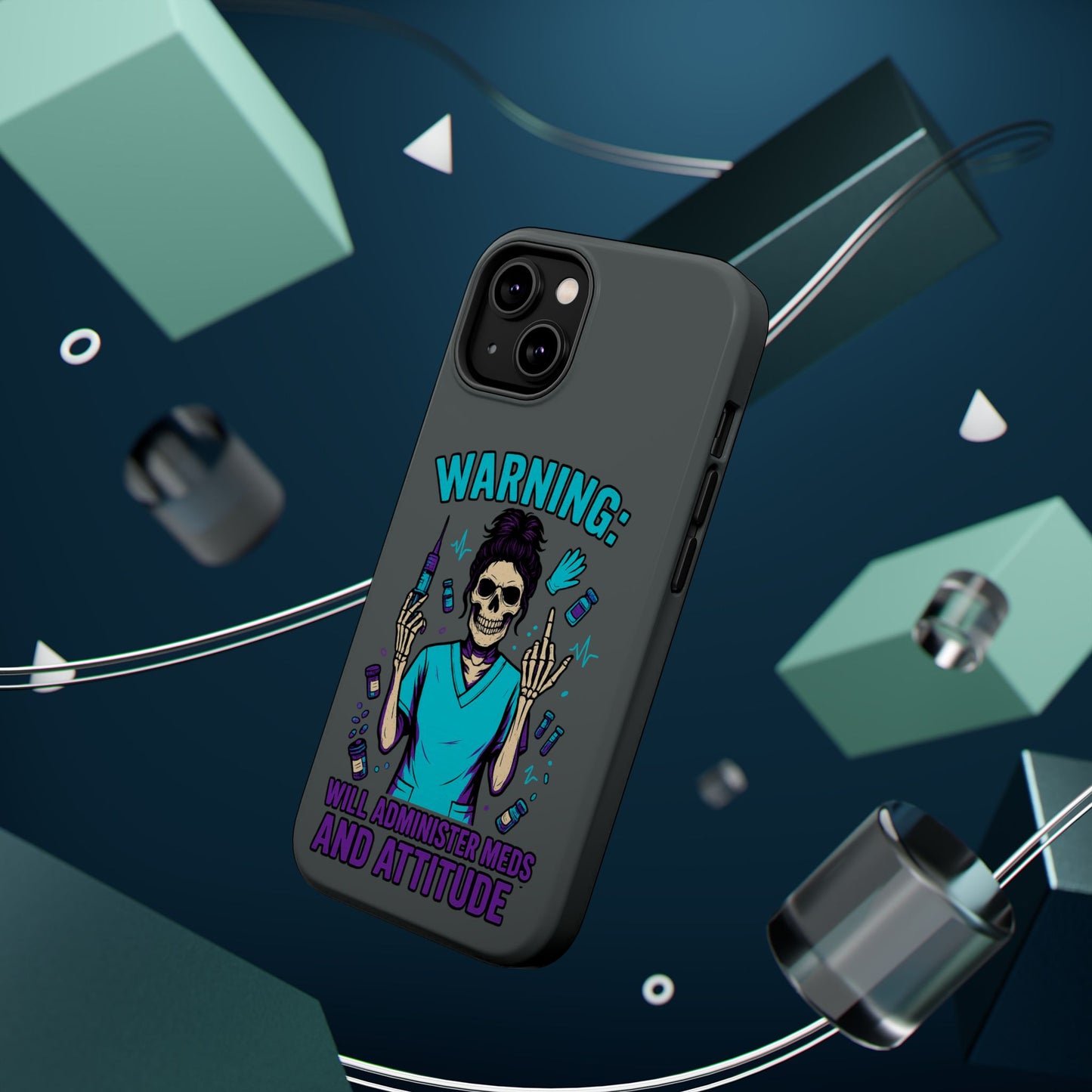 Warning: Meds & Attitude Magnetic Tough Cases | Nurse Gift, Skull Design, Phone Accessory, Healthcare Humor Case, Unique Tech Accessory