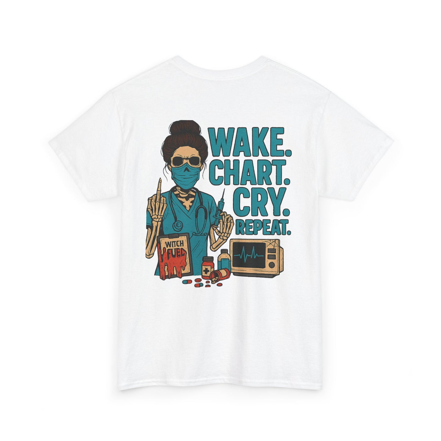 Wake Chart Cry Repeat Unisex Heavy Cotton Tee - Casual Graphic T-Shirt for Creators, Gifts for Artists, Inspirational Apparel, Everyday Wear