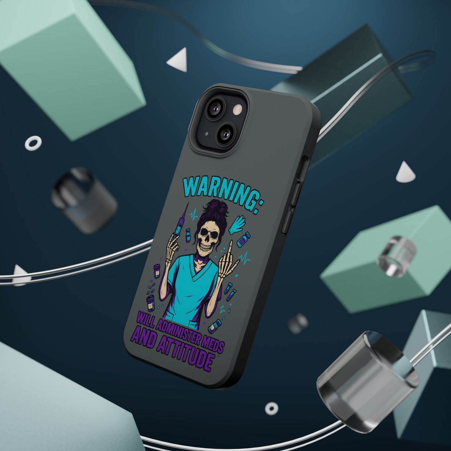Warning: Meds & Attitude Magnetic Tough Cases | Nurse Gift, Skull Design, Phone Accessory, Healthcare Humor Case, Unique Tech Accessory