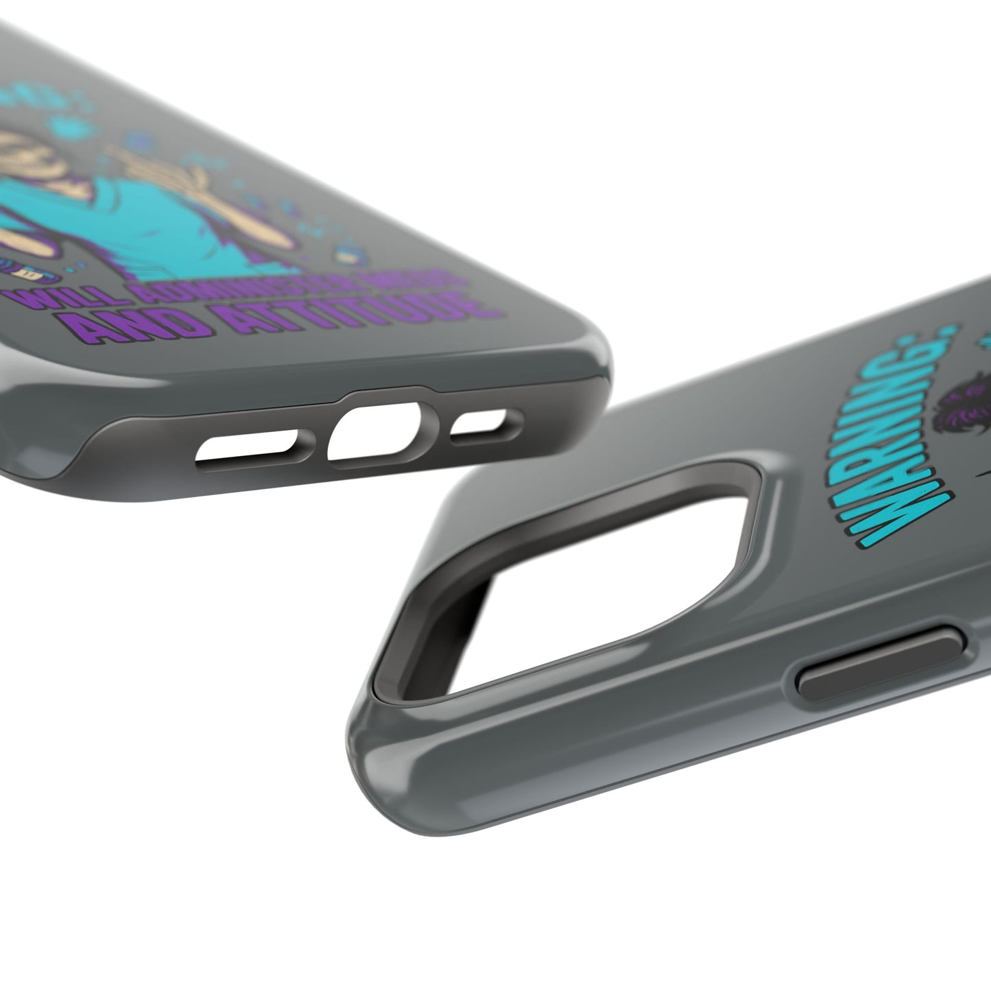 Warning: Meds & Attitude Magnetic Tough Cases | Nurse Gift, Skull Design, Phone Accessory, Healthcare Humor Case, Unique Tech Accessory