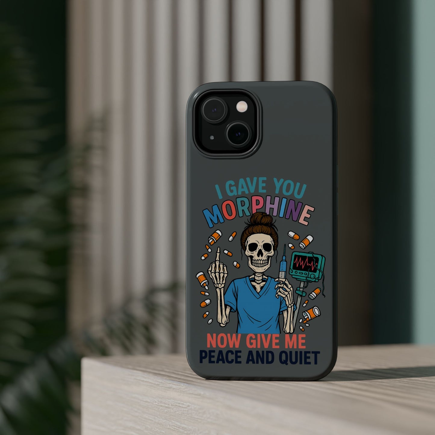 Gothic Phone Case, Unique Skeleton Design, Funny Gift for Nurses, Halloween Accessory, Hospital Humor
