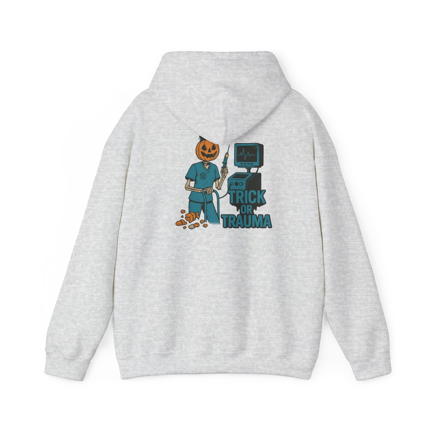 Halloween Trick or Trauma Unisex Hoodie, Perfect for Fall, Cozy Sweatshirt for Halloween Parties, Costume, Gift Idea, Spooky Season Apparel