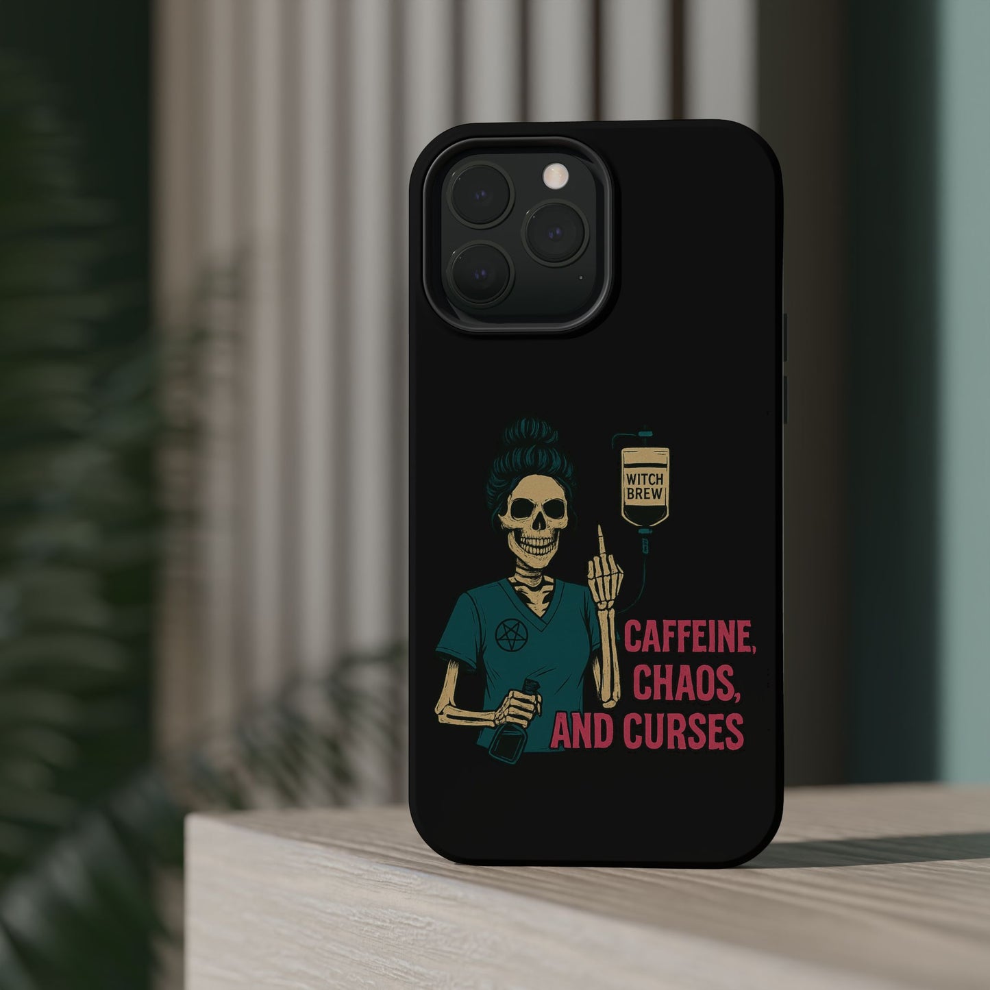 Caffeine Chaos Magnetic Phone Case, Halloween Gift, Witchy Accessories, Phone Cover, Spooky Style