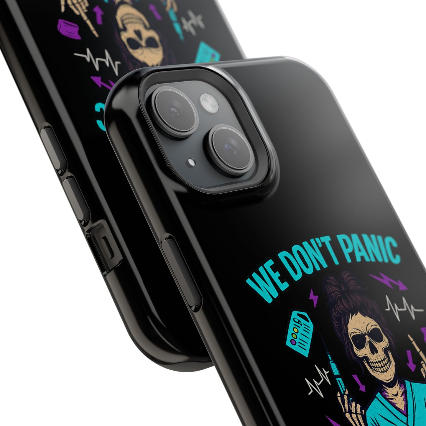 Magnetic Phone Case with Skull Design - We Don't Panic, Perfect for Nurses and Medical Professionals, Halloween Gift, Fun Accessory, [...]