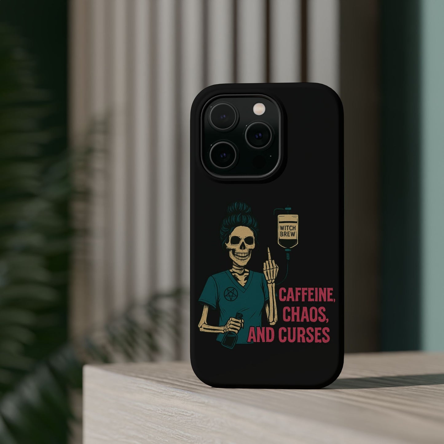 Caffeine Chaos Magnetic Phone Case, Halloween Gift, Witchy Accessories, Phone Cover, Spooky Style