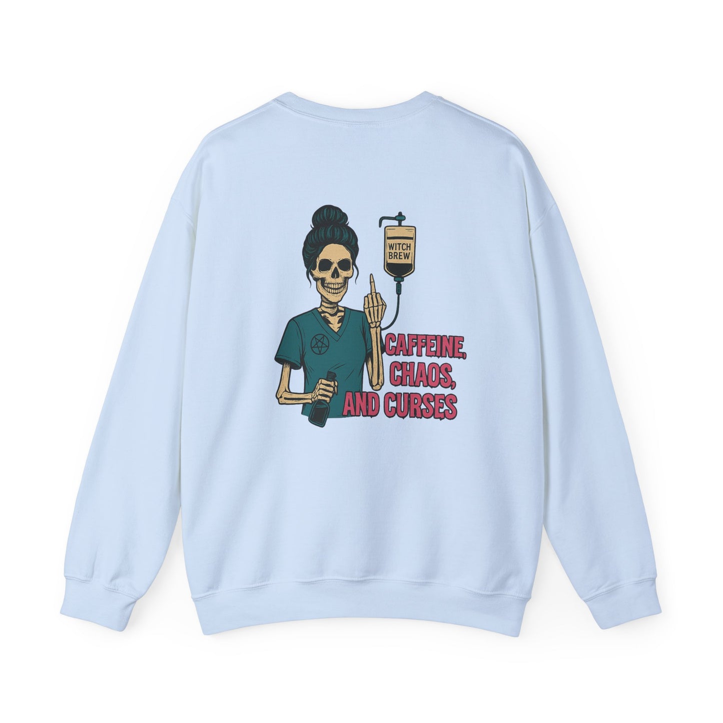 Caffeine Chaos & Curses Sweatshirt - Unisex Crewneck, Halloween Apparel, Nurse Gift, Cozy Wear, Unique Graphic Sweatshirt