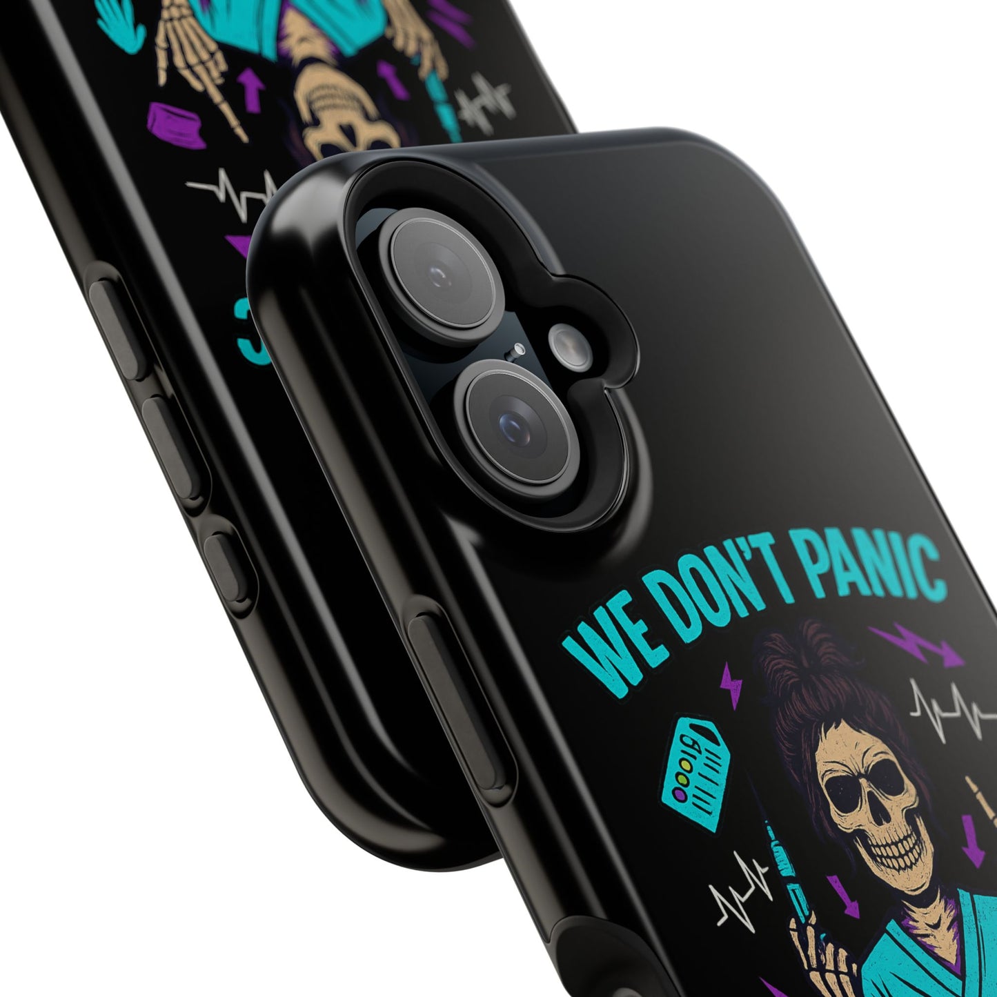 Magnetic Phone Case with Skull Design - We Don't Panic, Perfect for Nurses and Medical Professionals, Halloween Gift, Fun Accessory, [...]