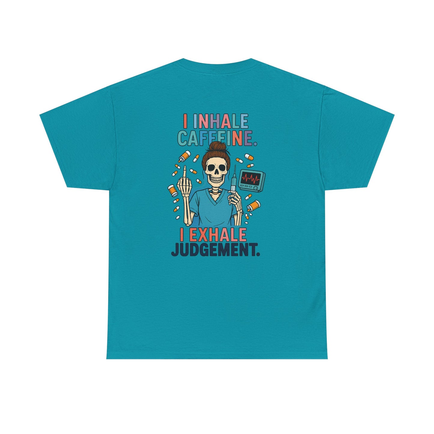 Funny Skeleton Caffeine Tee, Unisex Graphic T-Shirt, Quirky Gift for Coffee Lovers, Halloween Apparel, Casual Humor Shirt