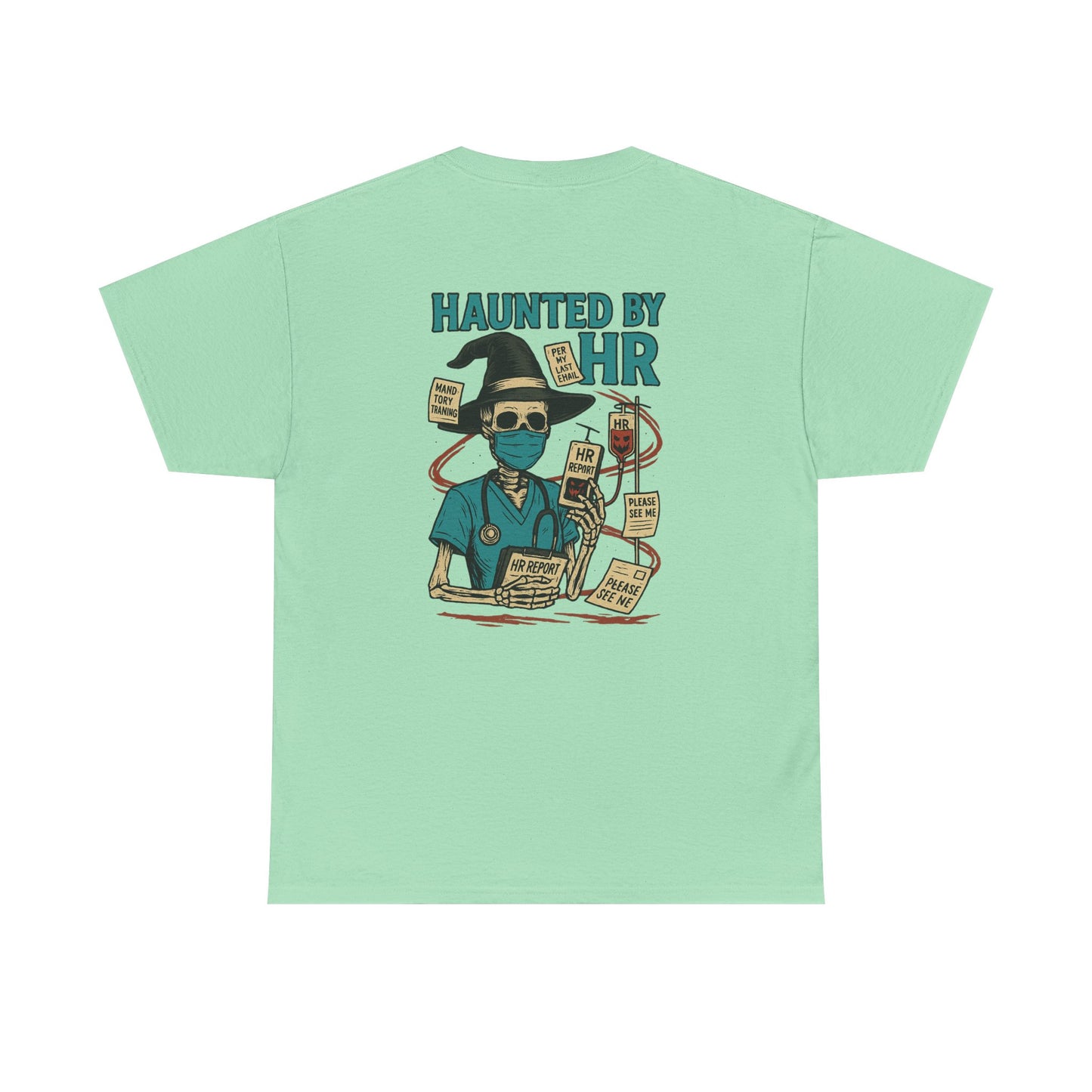 Haunted by HR Graphic Tee, Unisex Heavy Cotton Shirt, Halloween T-Shirt, Fun Office Humor, Spooky Gifts, Casual Wear