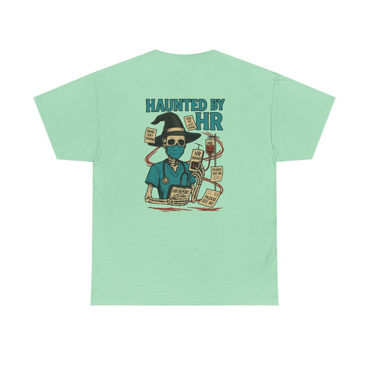Haunted by HR Graphic Tee, Unisex Heavy Cotton Shirt, Halloween T-Shirt, Fun Office Humor, Spooky Gifts, Casual Wear