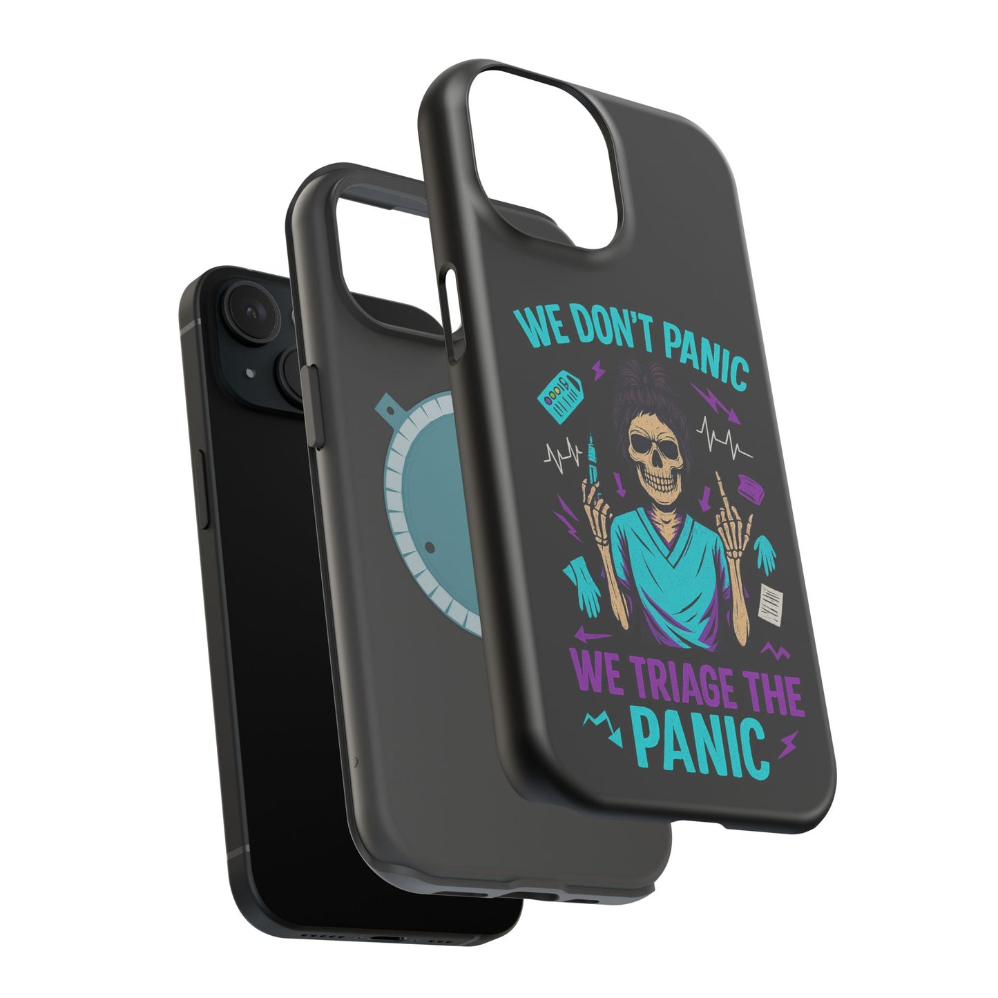 Magnetic Phone Case with Skull Design - We Don't Panic, Perfect for Nurses and Medical Professionals, Halloween Gift, Fun Accessory, [...]