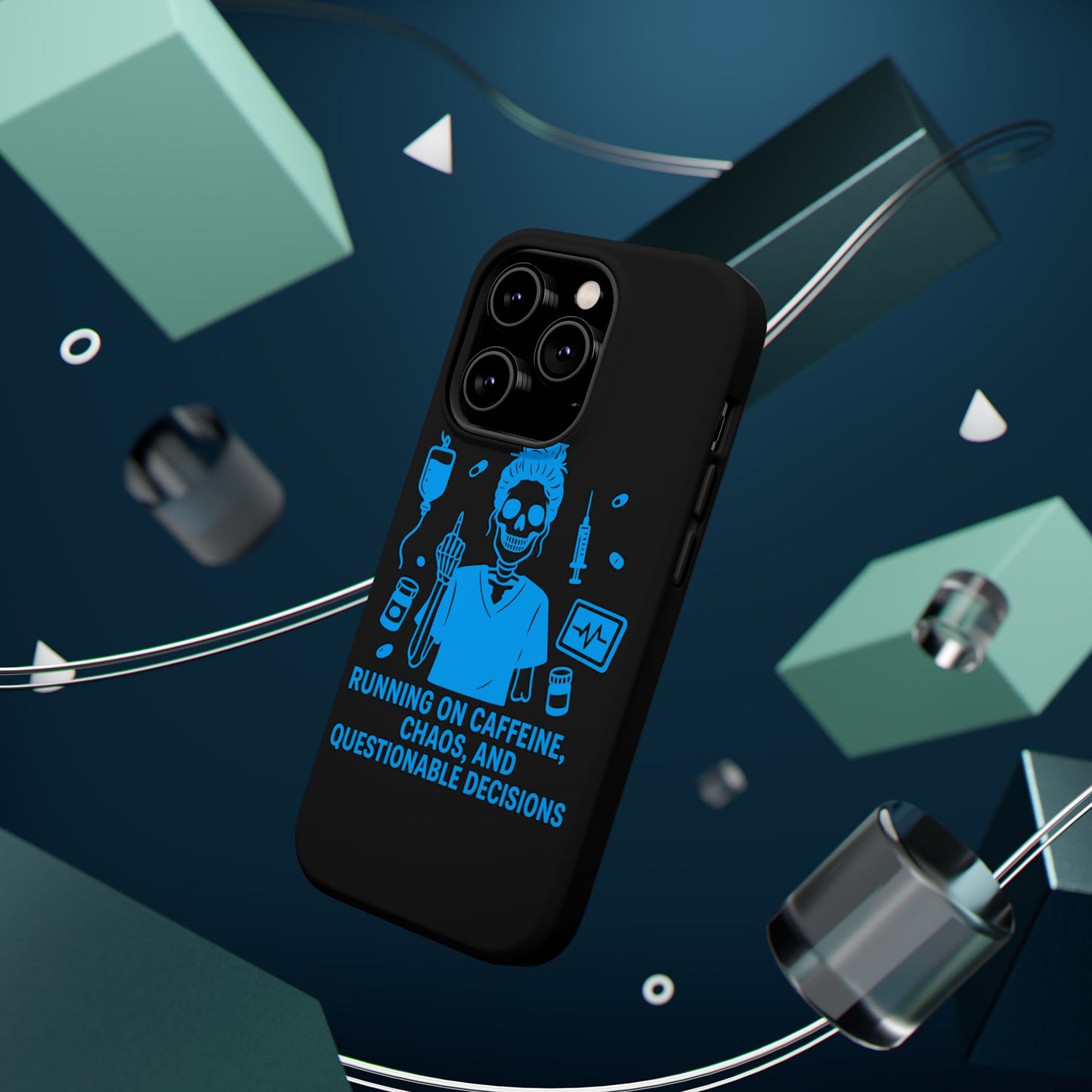 Running on Caffeine, Chaos, and Questionable Decisions” – Nurse Life Phone Case