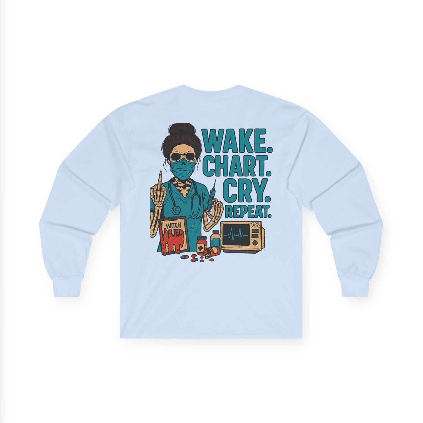 Motivational Long Sleeve Tee, Graphic Tee, Inspirational Shirt, Gift for Creatives, Wake Chart Cry Repeat