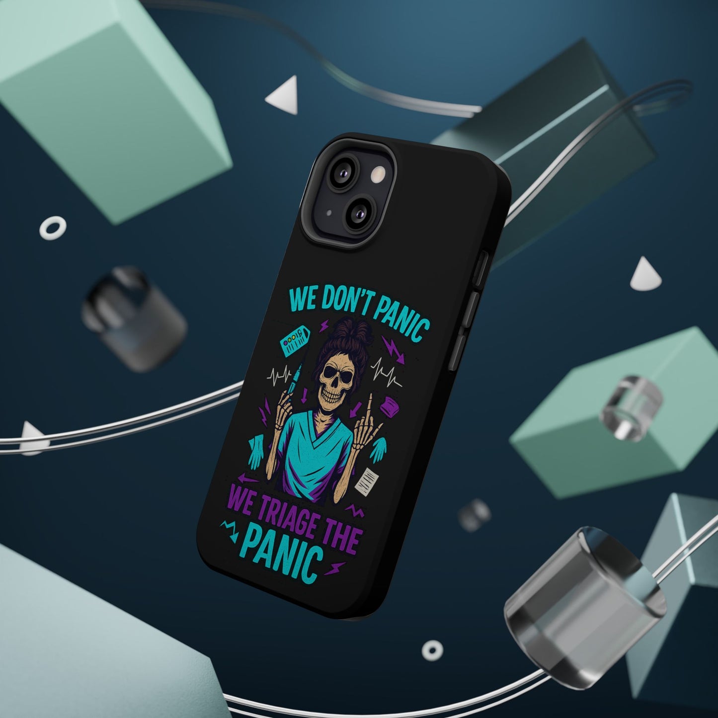 Magnetic Phone Case with Skull Design - We Don't Panic, Perfect for Nurses and Medical Professionals, Halloween Gift, Fun Accessory, [...]