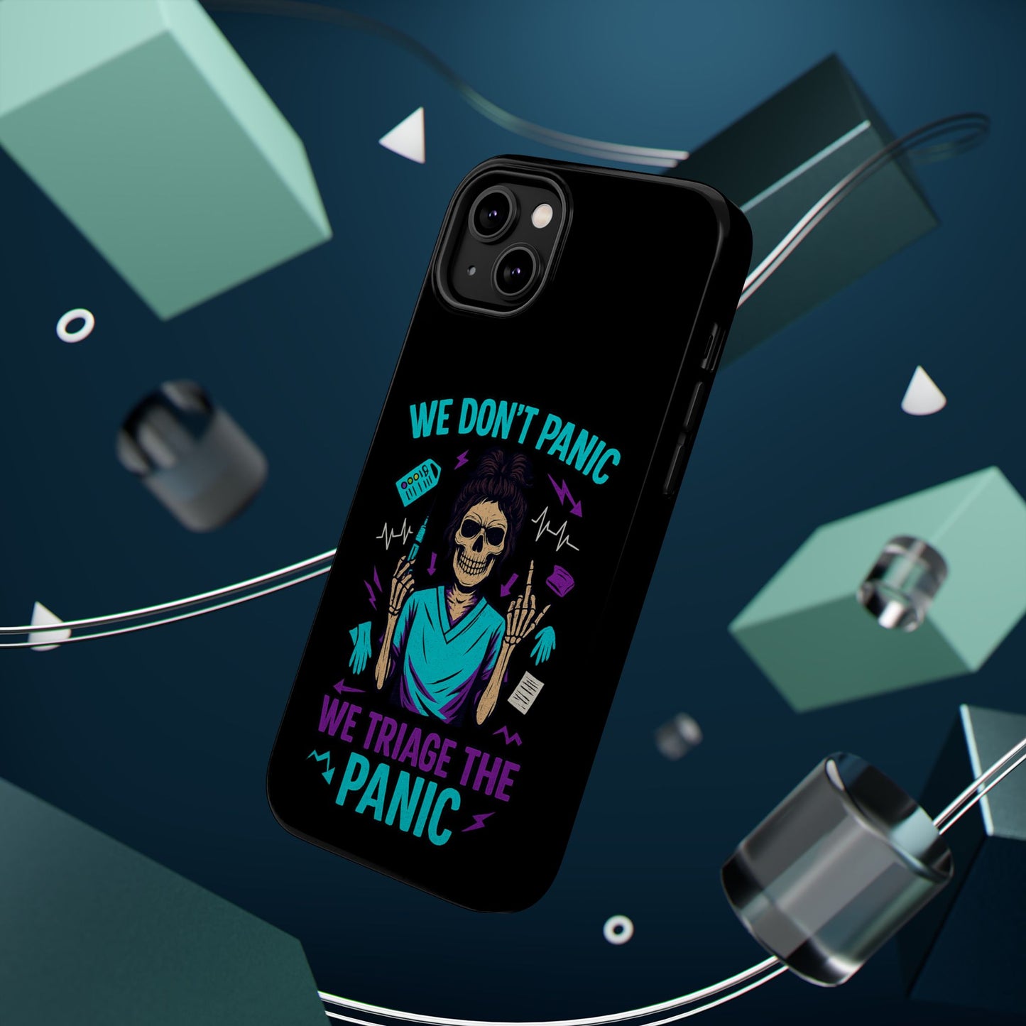 Magnetic Phone Case with Skull Design - We Don't Panic, Perfect for Nurses and Medical Professionals, Halloween Gift, Fun Accessory, [...]