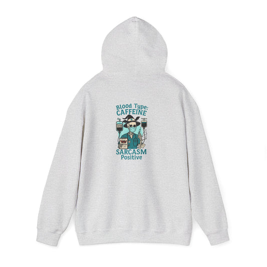 Caffeine & Sarcasm Hoodie, Cozy Pullover, Gift for Coffee Lovers, Funny Sweatshirt, Casual Wear, Unisex Apparel