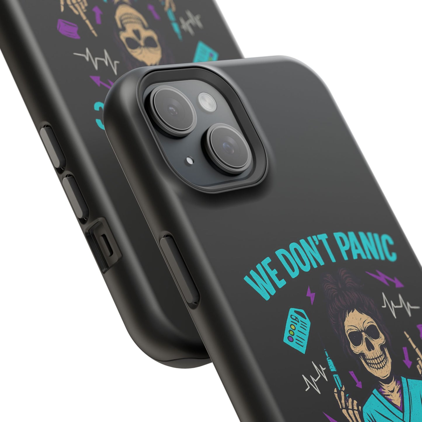 Magnetic Phone Case with Skull Design - We Don't Panic, Perfect for Nurses and Medical Professionals, Halloween Gift, Fun Accessory, [...]