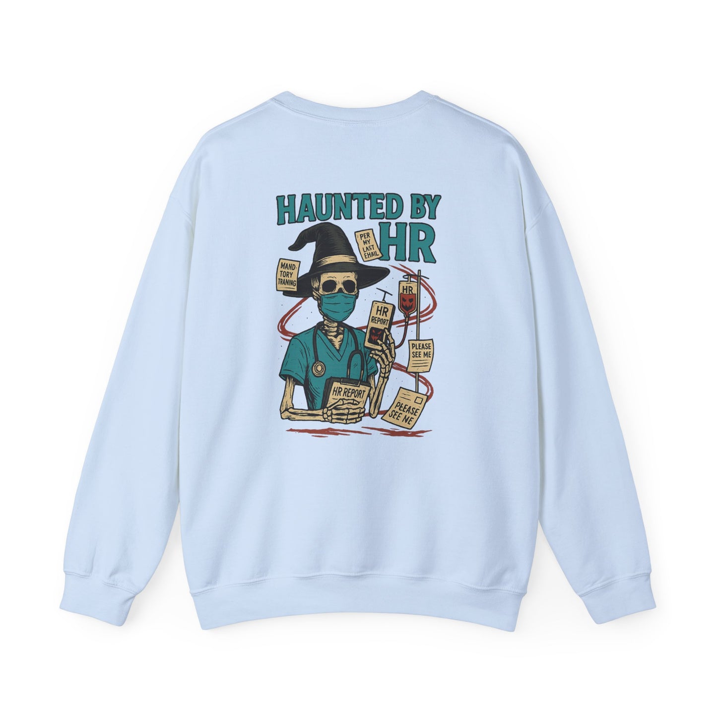 Haunted by HR Sweatshirt, Cozy Unisex Crewneck, Spooky Office Humor, Halloween Gift, Work Attire, Casual Wear