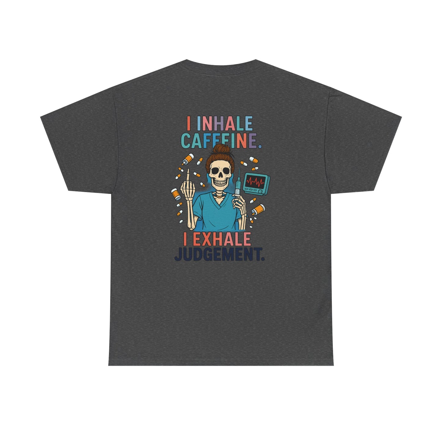 Funny Skeleton Caffeine Tee, Unisex Graphic T-Shirt, Quirky Gift for Coffee Lovers, Halloween Apparel, Casual Humor Shirt