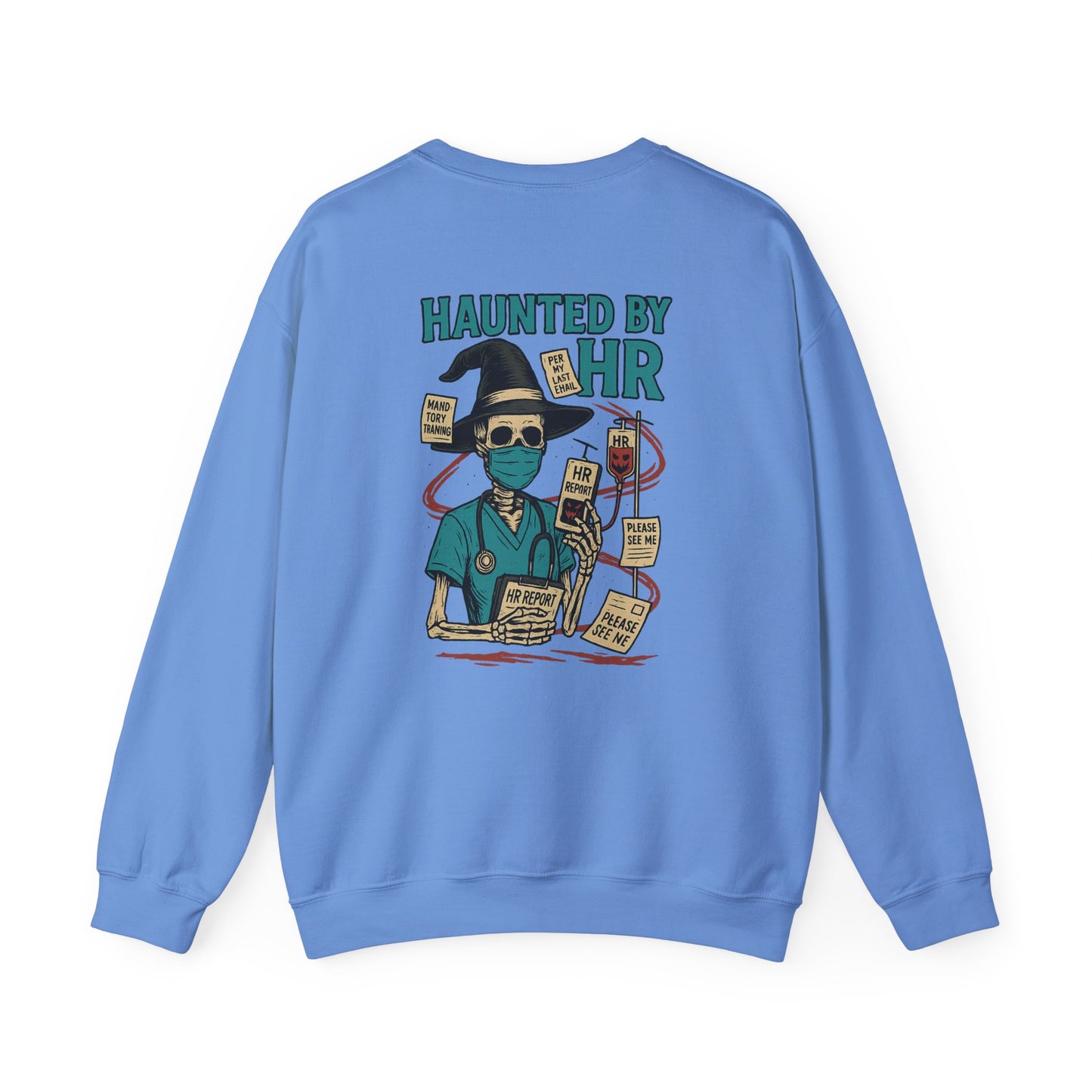 Haunted by HR Sweatshirt, Cozy Unisex Crewneck, Spooky Office Humor, Halloween Gift, Work Attire, Casual Wear