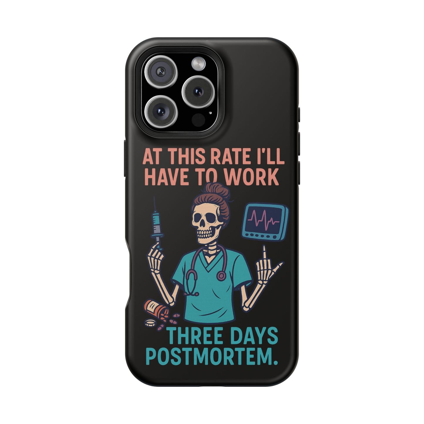 Magnetic Tough Phone Case, 3 Days Postmortem Skull Design, Cute Nurse Gift, Halloween Decor, Unique Phone Accessory