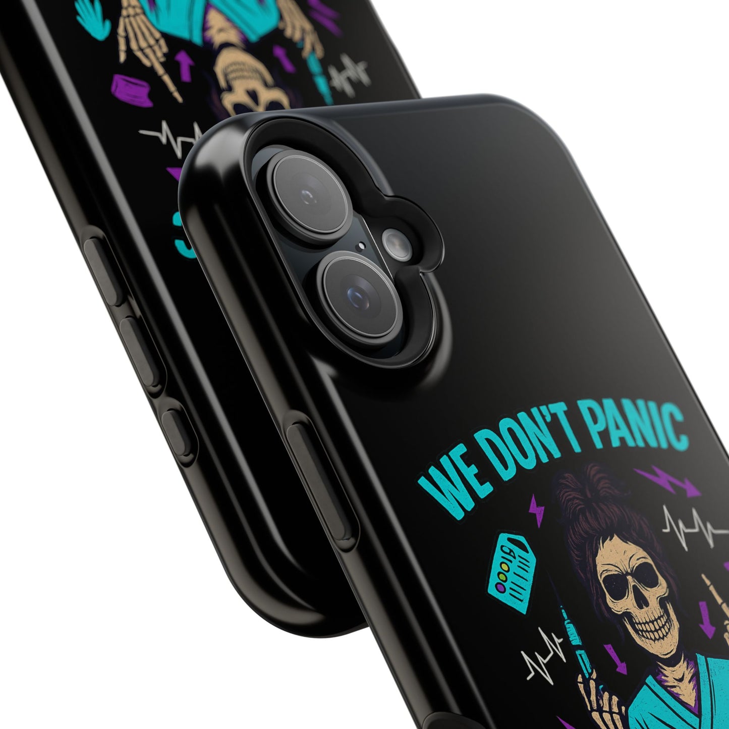 Magnetic Phone Case with Skull Design - We Don't Panic, Perfect for Nurses and Medical Professionals, Halloween Gift, Fun Accessory, [...]