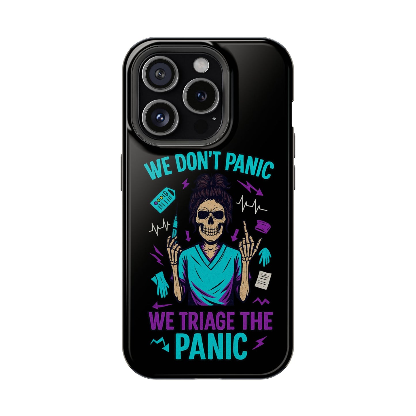 Magnetic Phone Case with Skull Design - We Don't Panic, Perfect for Nurses and Medical Professionals, Halloween Gift, Fun Accessory, [...]