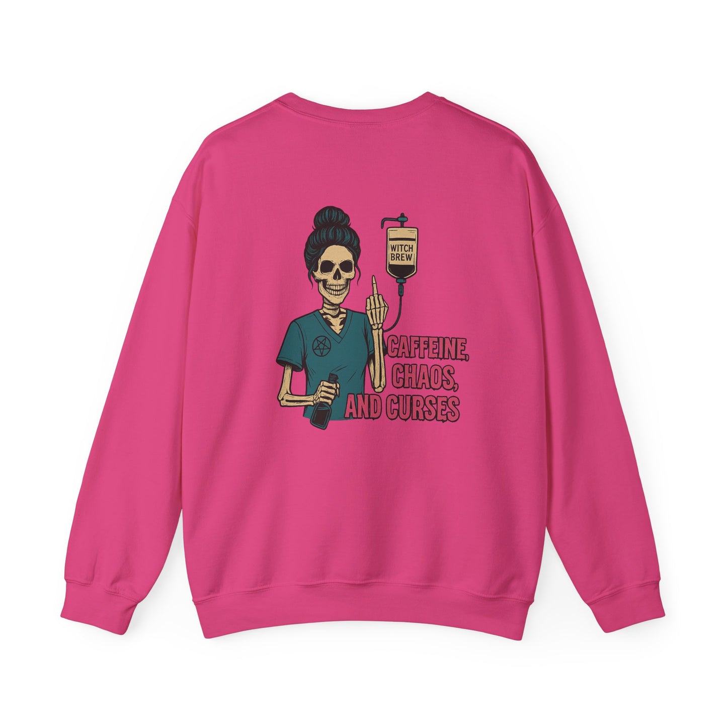 Caffeine Chaos & Curses Sweatshirt - Unisex Crewneck, Halloween Apparel, Nurse Gift, Cozy Wear, Unique Graphic Sweatshirt