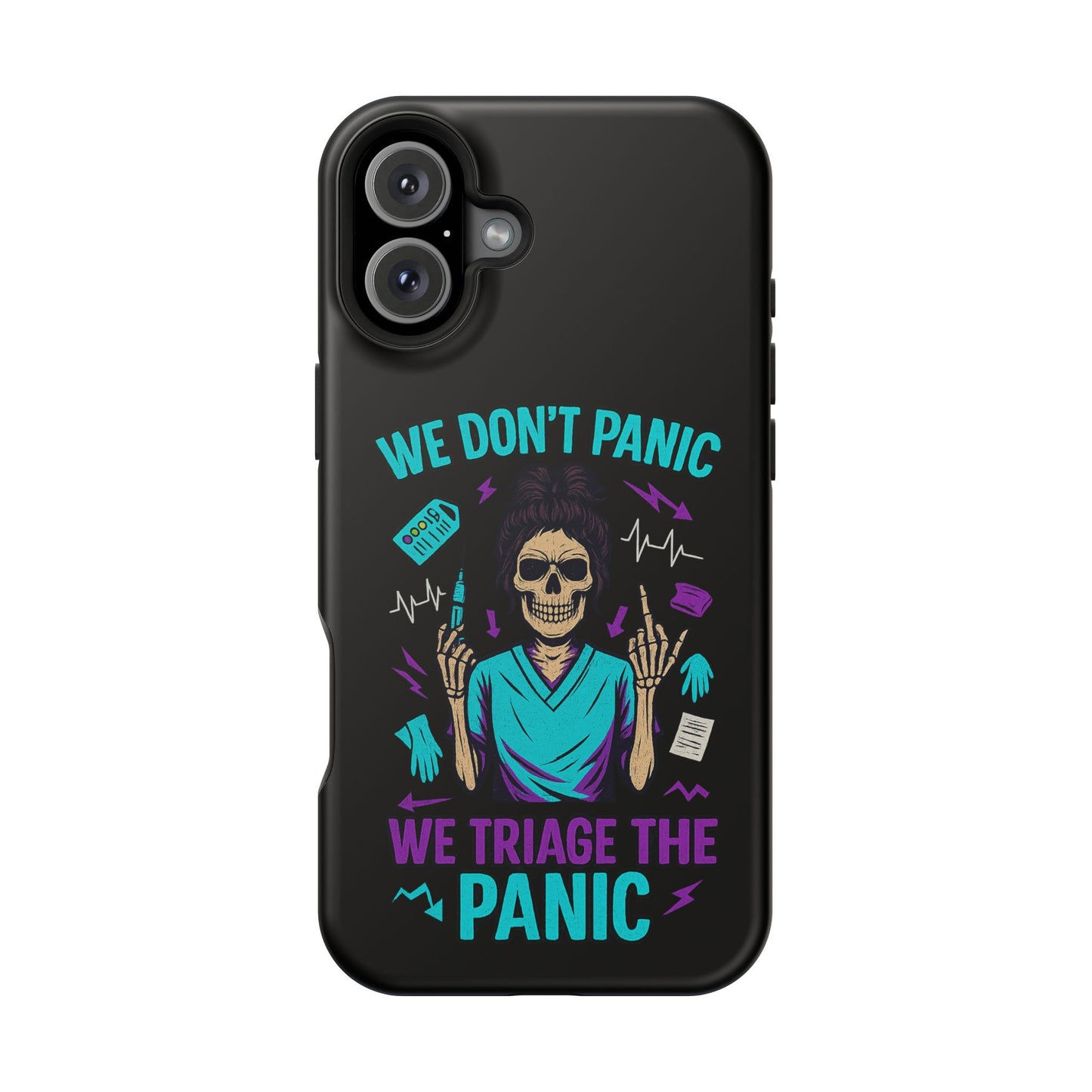 Magnetic Phone Case with Skull Design - We Don't Panic, Perfect for Nurses and Medical Professionals, Halloween Gift, Fun Accessory, [...]