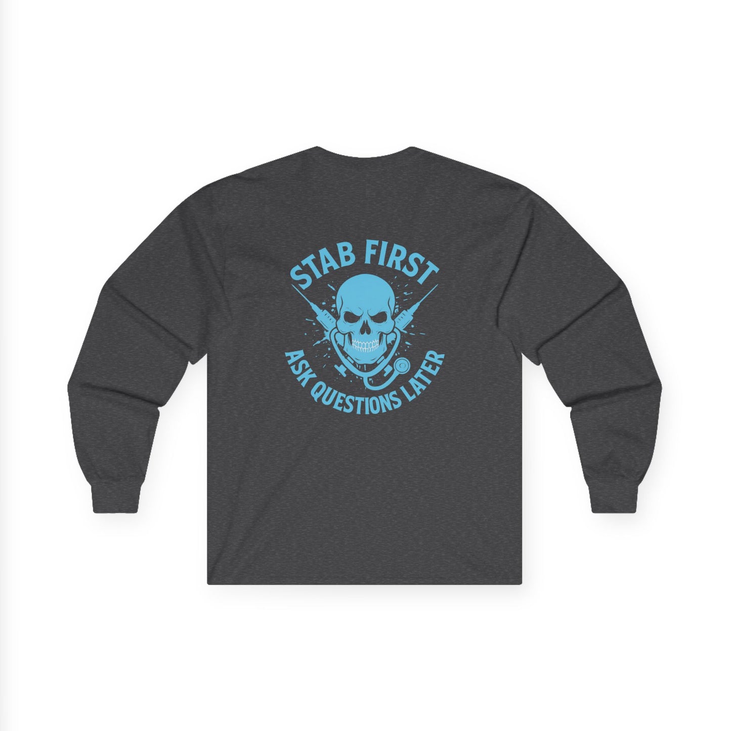 Edgy Graphic Long Sleeve Tee - Unisex Cotton Shirt, Casual Wear, Gift for Gamers, Halloween Outfit, Unique Statement Apparel