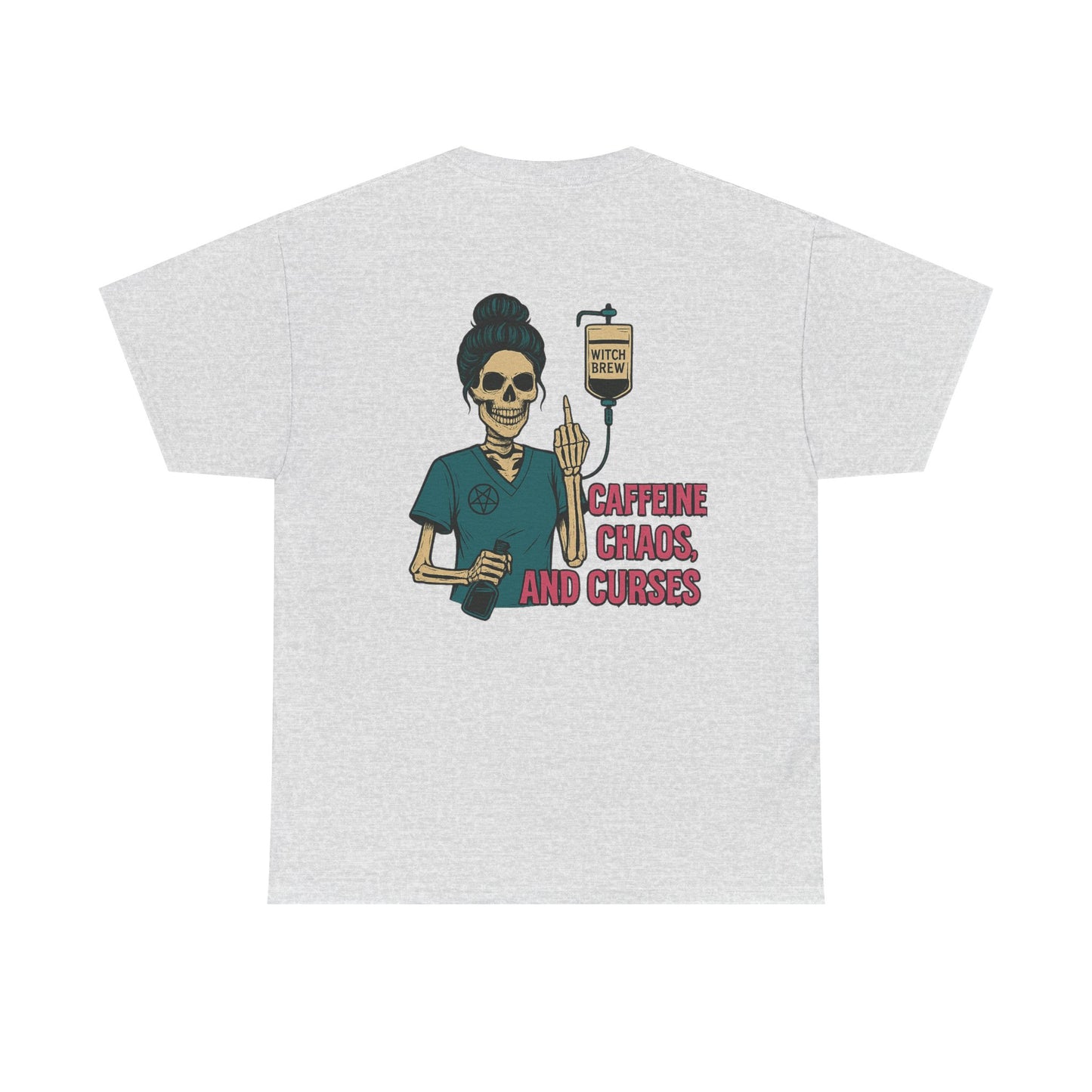 Witchy Caffeine Chaos Tee | Unisex Heavy Cotton Shirt for Halloween, Casual Wear, Gift for Her, Spooky Season, Witchy Vibes