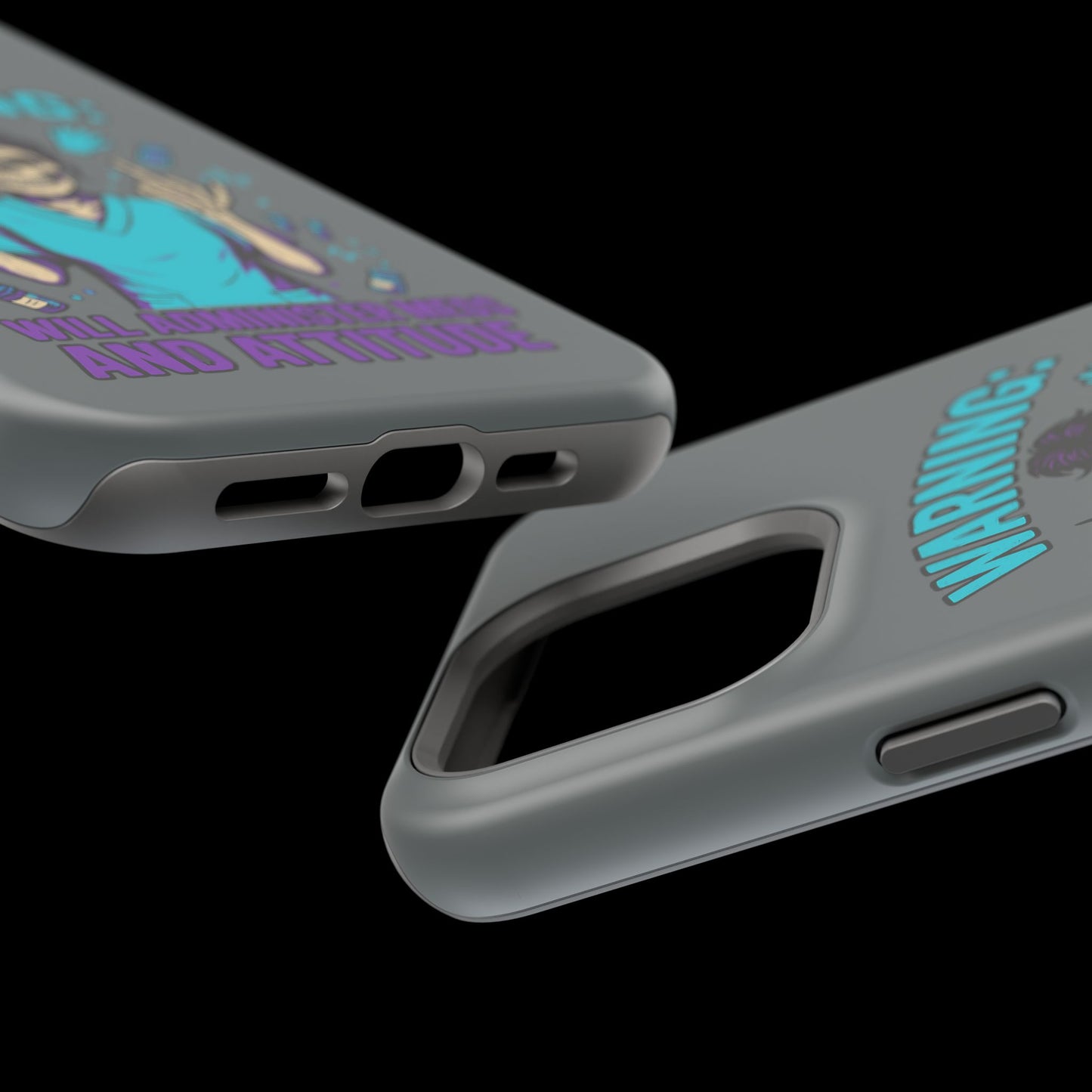 Warning: Meds & Attitude Magnetic Tough Cases | Nurse Gift, Skull Design, Phone Accessory, Healthcare Humor Case, Unique Tech Accessory