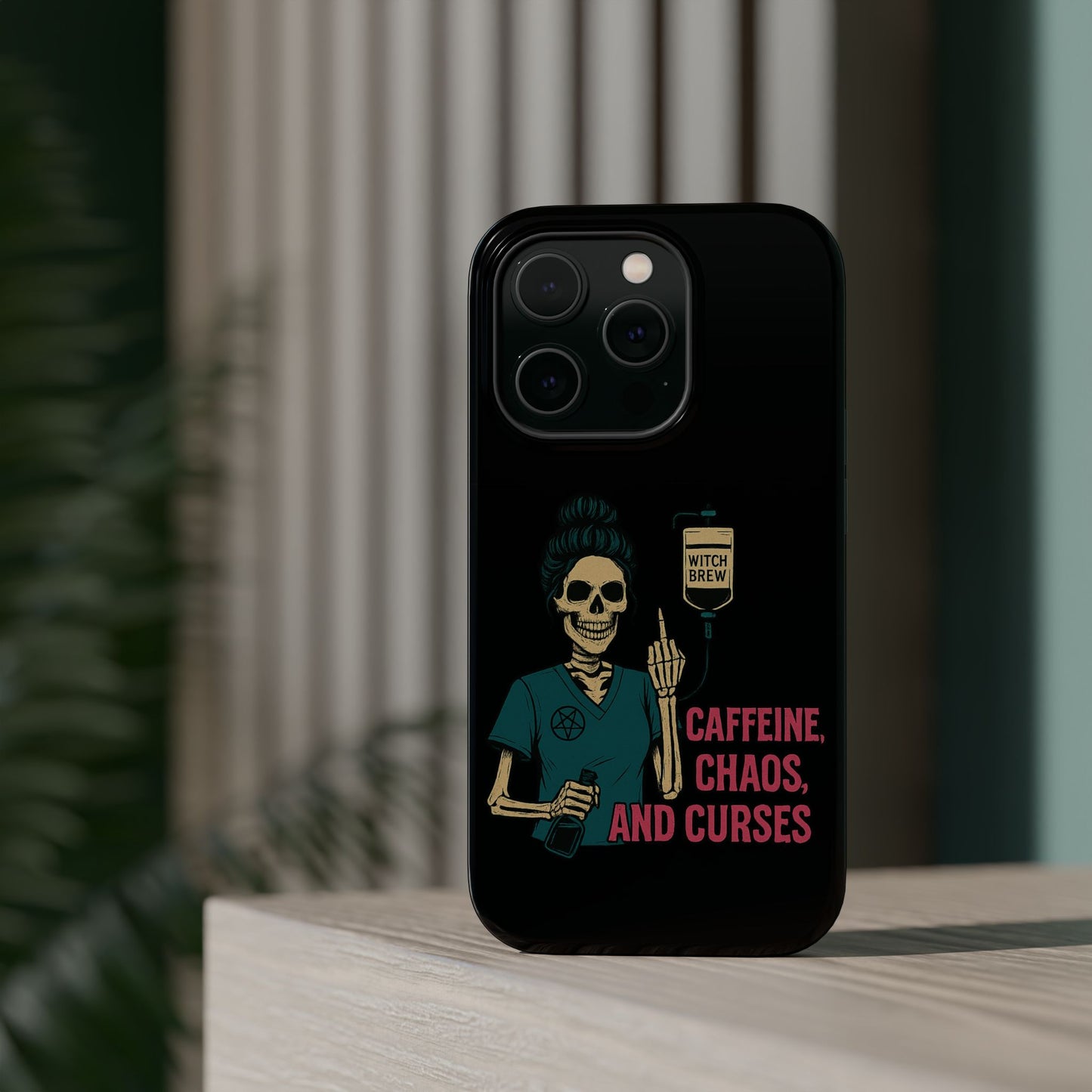 Caffeine Chaos Magnetic Phone Case, Halloween Gift, Witchy Accessories, Phone Cover, Spooky Style