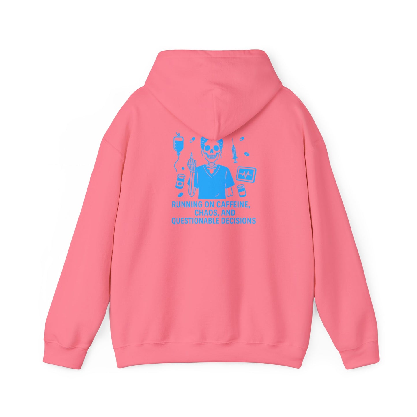 “Running on Caffeine, Chaos, and Questionable Decisions” – Sarcastic Nurse Hoodie
