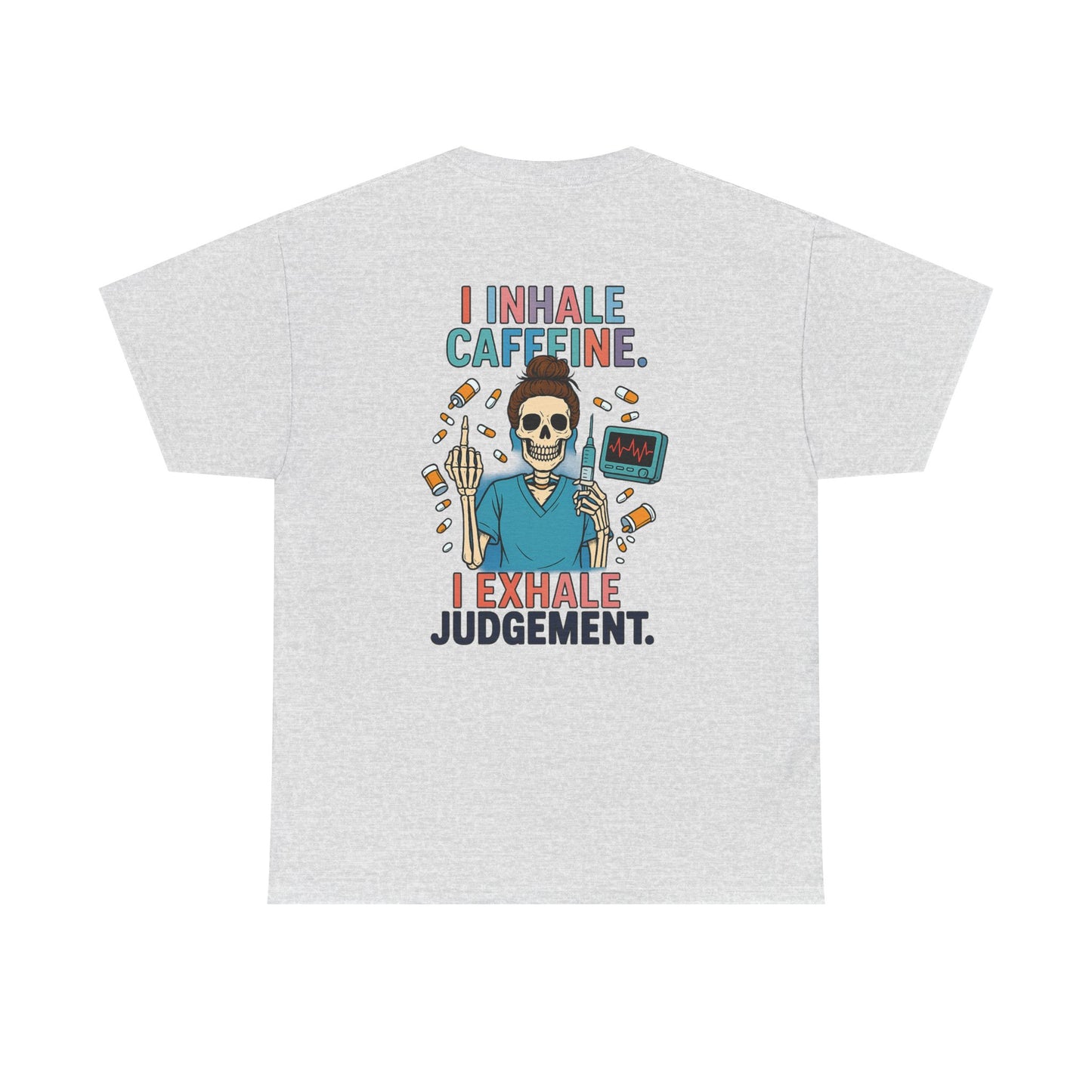Funny Skeleton Caffeine Tee, Unisex Graphic T-Shirt, Quirky Gift for Coffee Lovers, Halloween Apparel, Casual Humor Shirt
