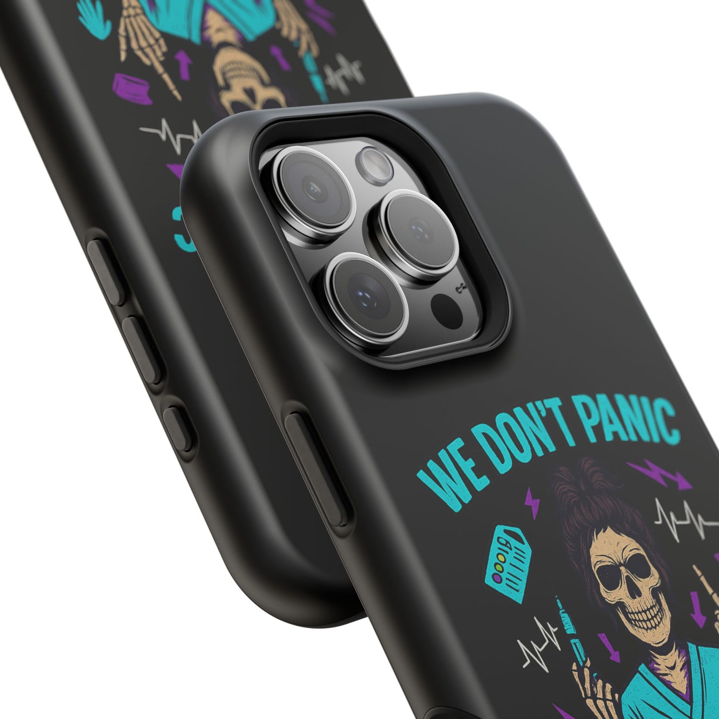 Magnetic Phone Case with Skull Design - We Don't Panic, Perfect for Nurses and Medical Professionals, Halloween Gift, Fun Accessory, [...]