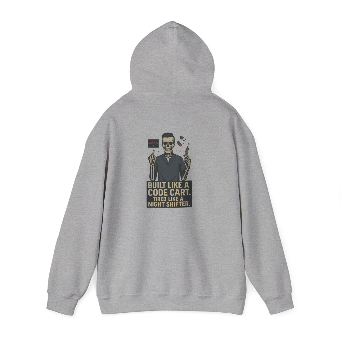 “Built Like a Code Cart. Tired Like a Night Shifter.” – Sarcastic Men’s Hoodie