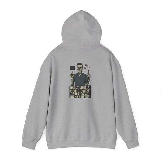 “Built Like a Code Cart. Tired Like a Night Shifter.” – Sarcastic Men’s Hoodie