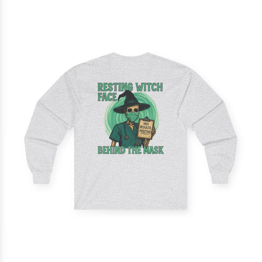 Resting Witch Face Long Sleeve Tee, Halloween Shirt, Unisex Cotton Tee, Spooky Apparel, Fall Fashion, Witchy Gifts