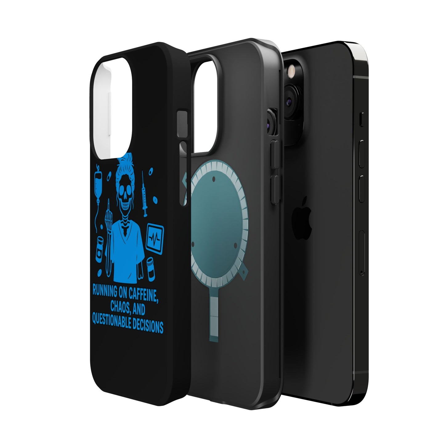 Running on Caffeine, Chaos, and Questionable Decisions” – Nurse Life Phone Case
