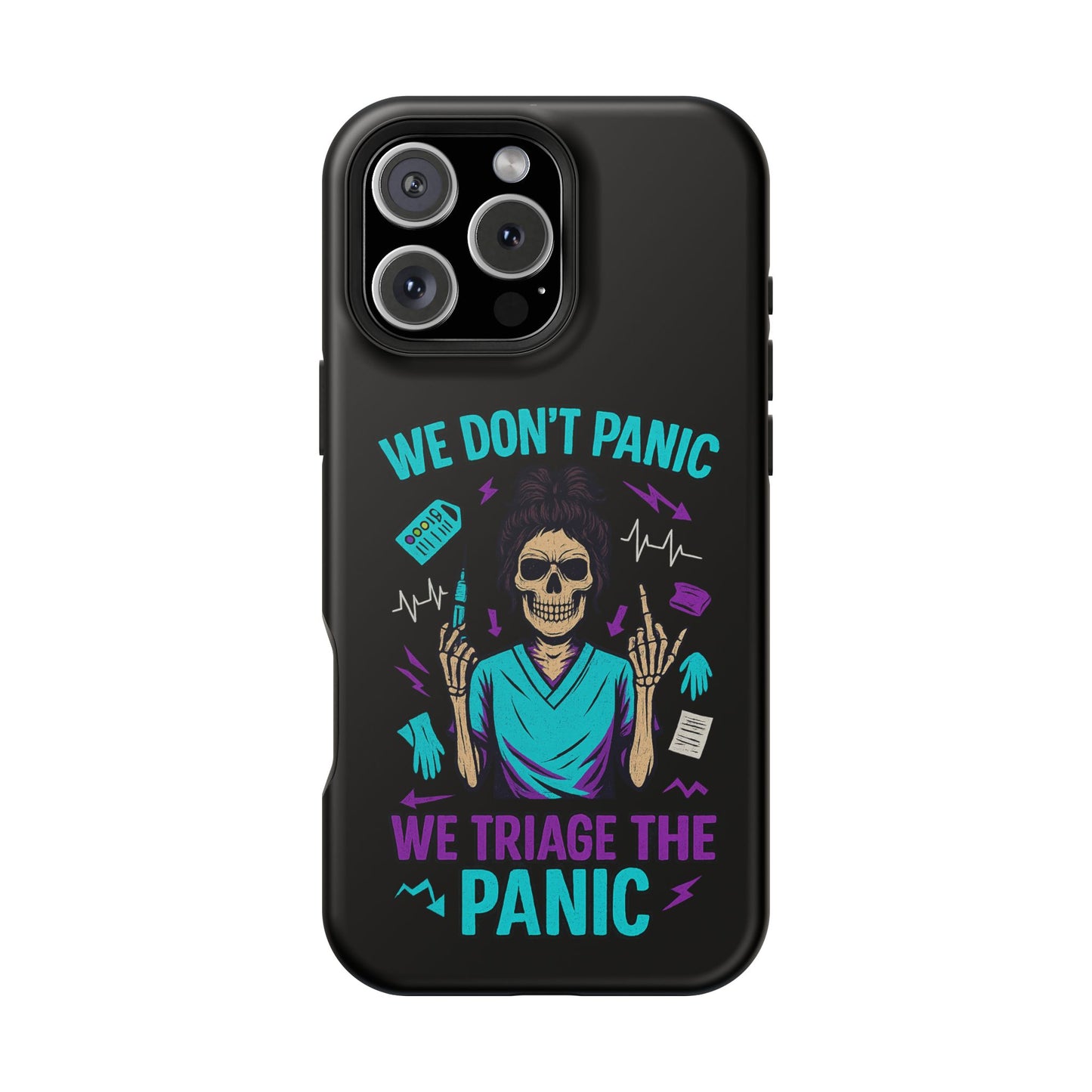 Magnetic Phone Case with Skull Design - We Don't Panic, Perfect for Nurses and Medical Professionals, Halloween Gift, Fun Accessory, [...]