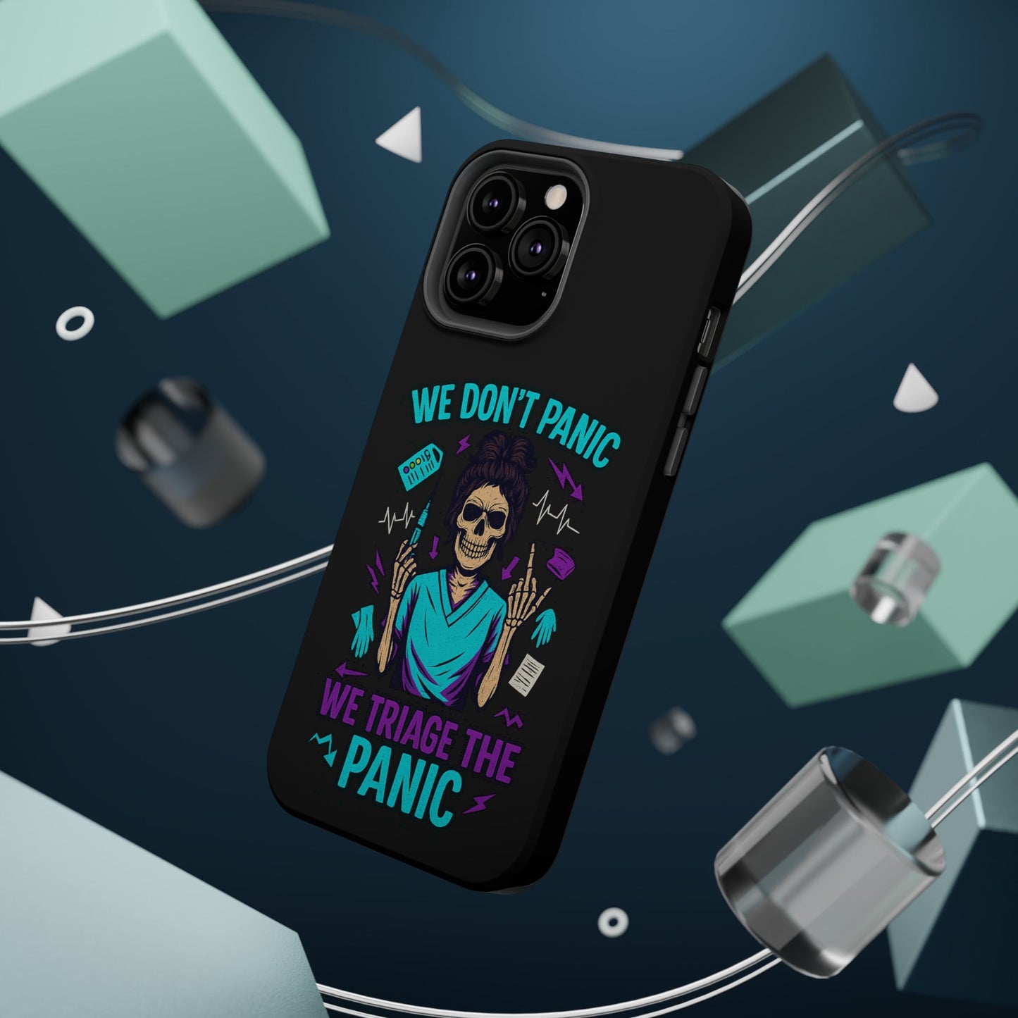 Magnetic Phone Case with Skull Design - We Don't Panic, Perfect for Nurses and Medical Professionals, Halloween Gift, Fun Accessory, [...]
