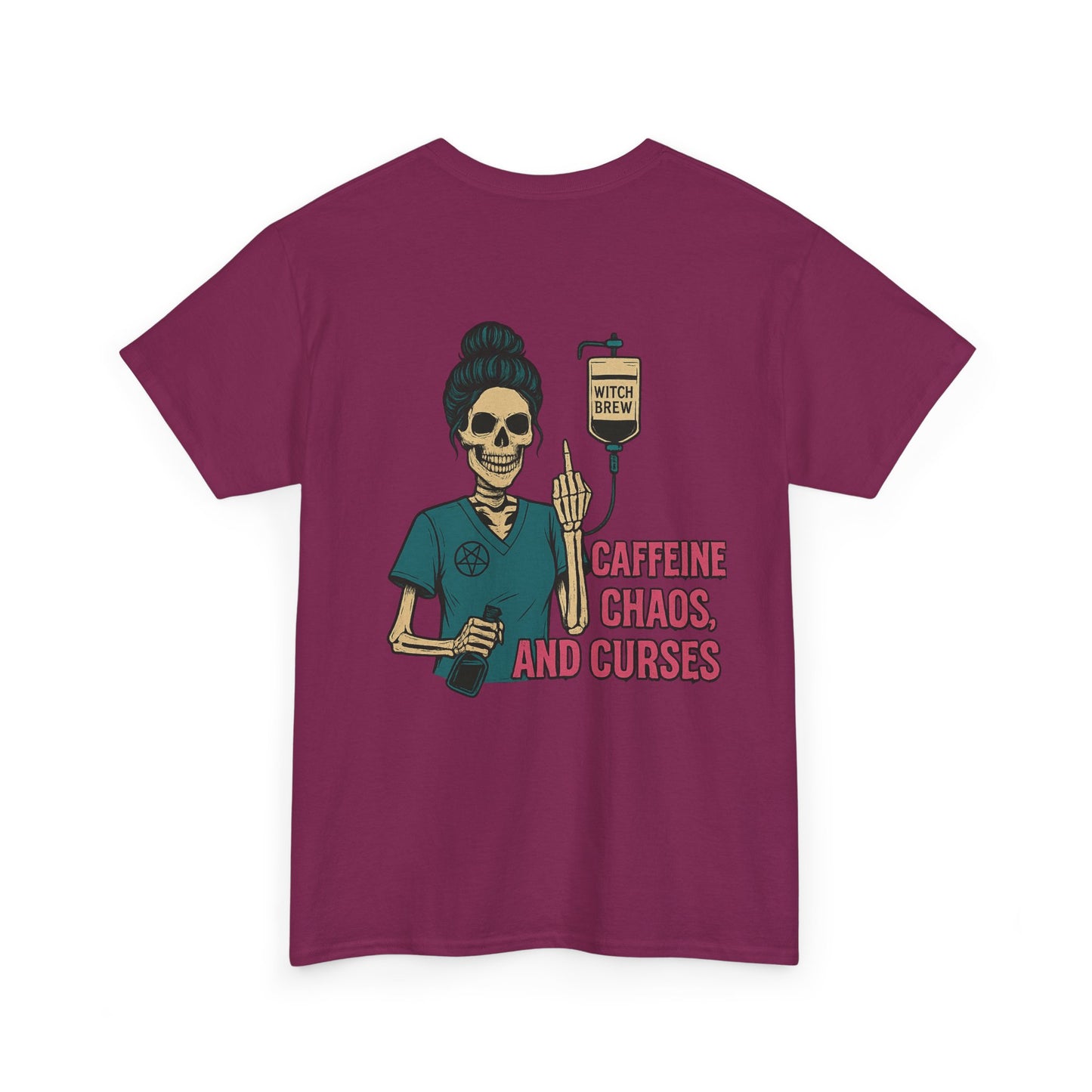Witchy Caffeine Chaos Tee | Unisex Heavy Cotton Shirt for Halloween, Casual Wear, Gift for Her, Spooky Season, Witchy Vibes